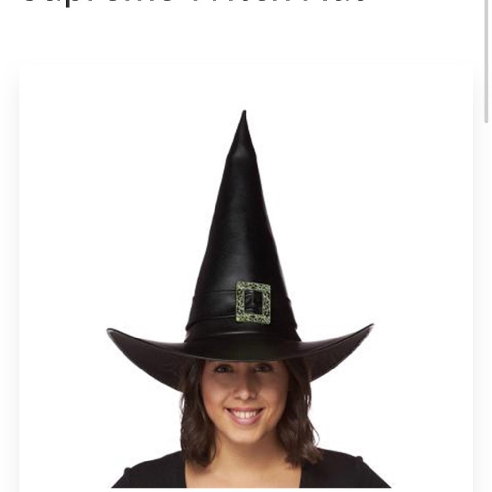 NEW Black Witch Hat with Gold Buckle - Faux Leather-like Material